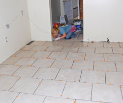 Tile floor installed